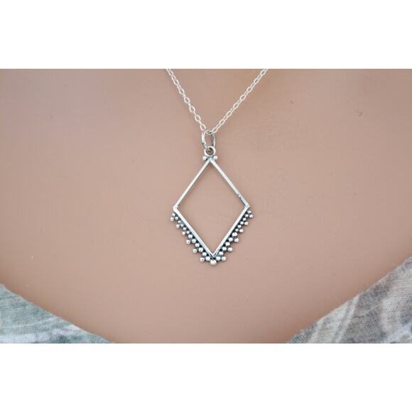 Sterling Silver Diamond Charm with Granulation Necklace - Picture 4 of 4